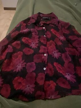 Impressions Men's Floral Button-Down Shirt - Black, Red & Purple